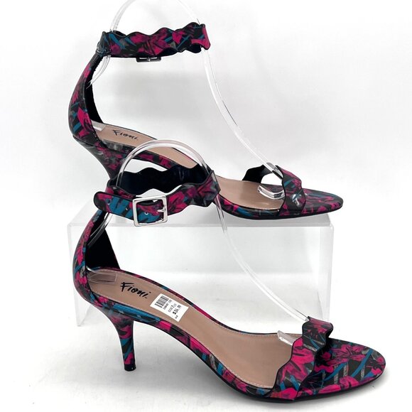 Fioni Floral Open-Toe Heels Womens Shoes Size 7.5 Pink & Blue Ankle Strap NEW - Picture 9 of 15